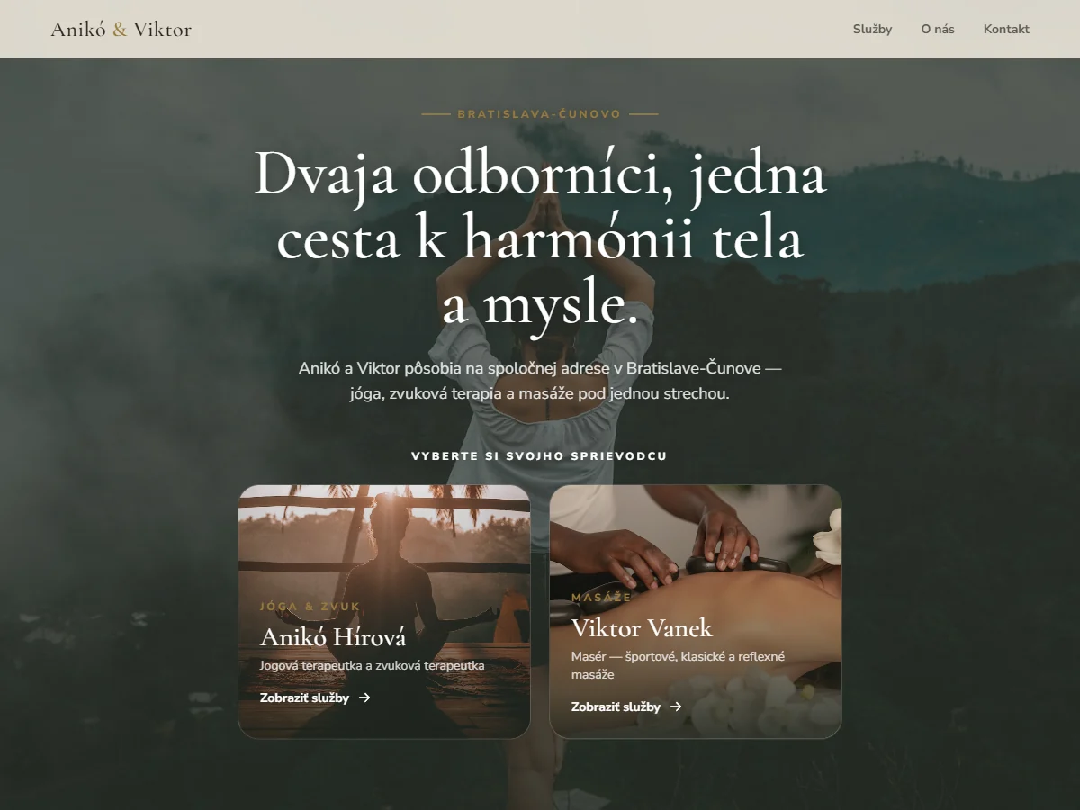 Web Anikó a Viktor Bratislava-Čunovo — hero sekcia s výberom medzi dvoma odborníkmi